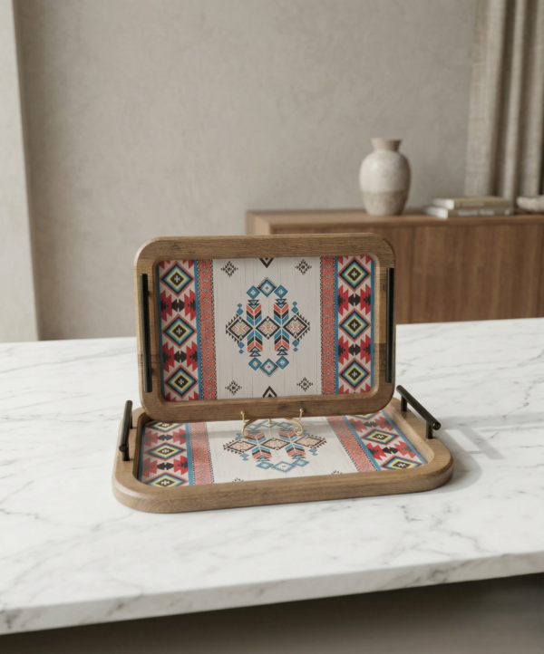Southwestern Pattern Wooden Tray Set