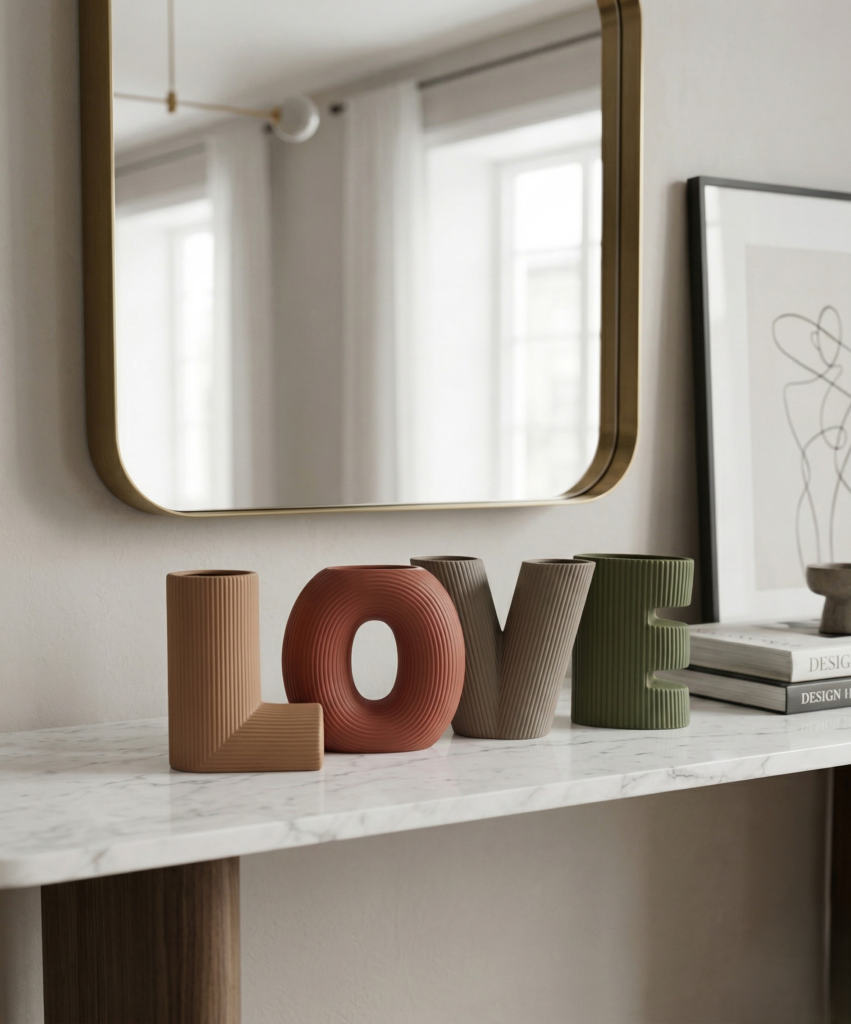 "LOVE" Ribbed Ceramic Vases