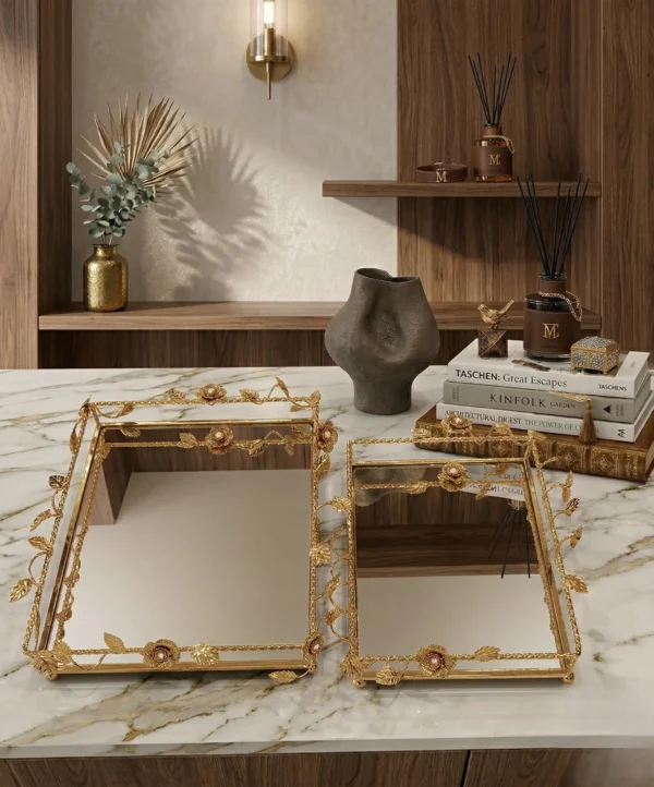 The Liana Mirrored Tray Collection (Gold)