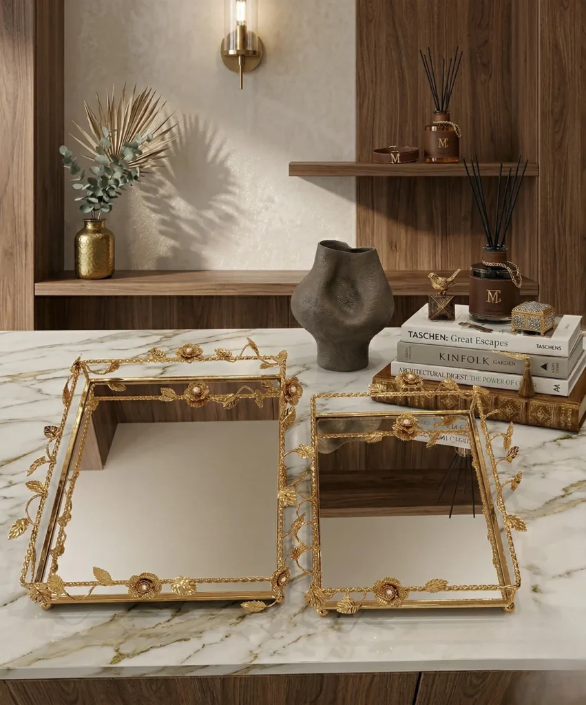 The Liana Mirrored Tray Collection (Gold)